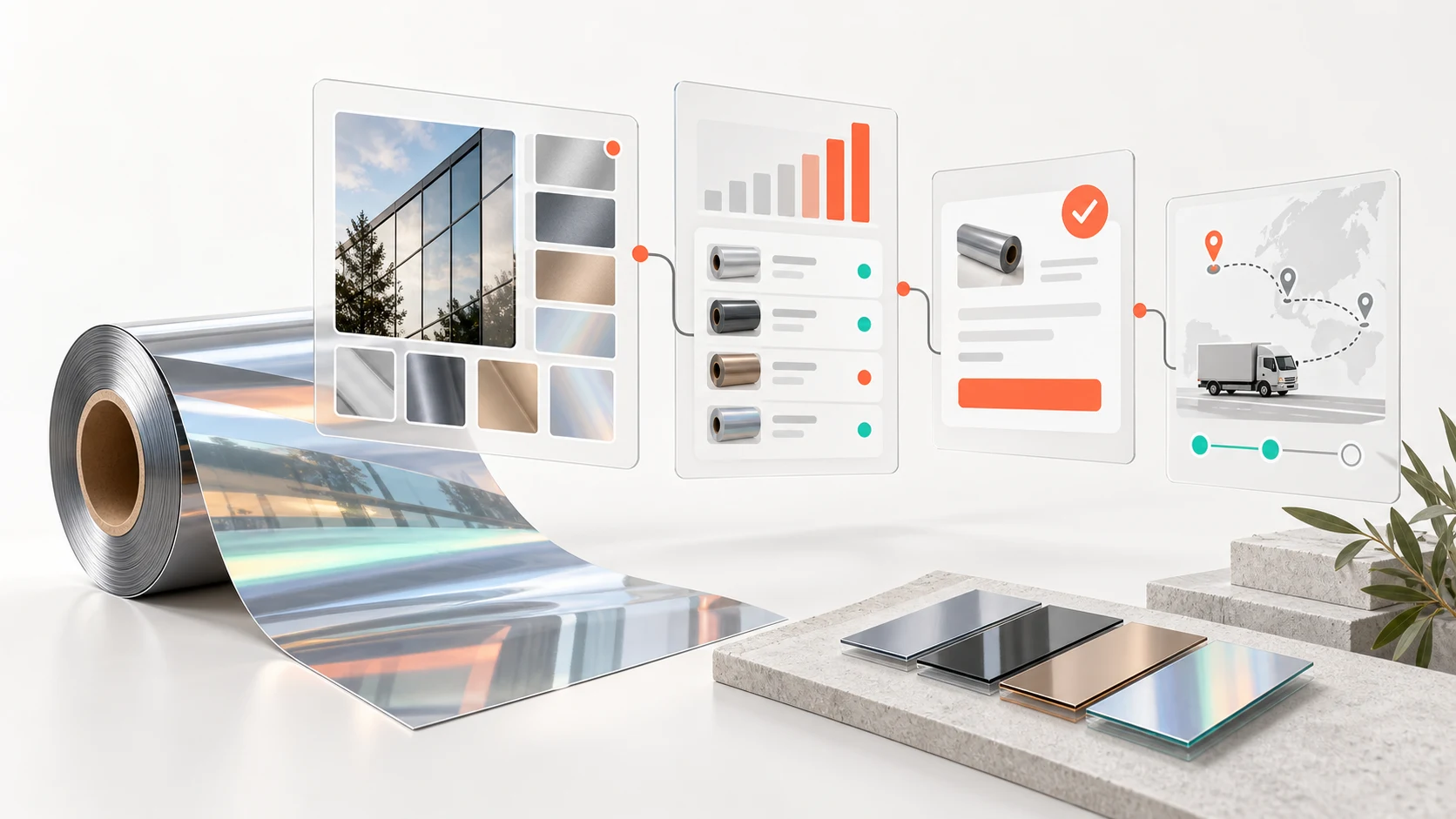 Illustration du catalogue, du stock, des commandes et de la livraison connectés au CRM Reflectiv